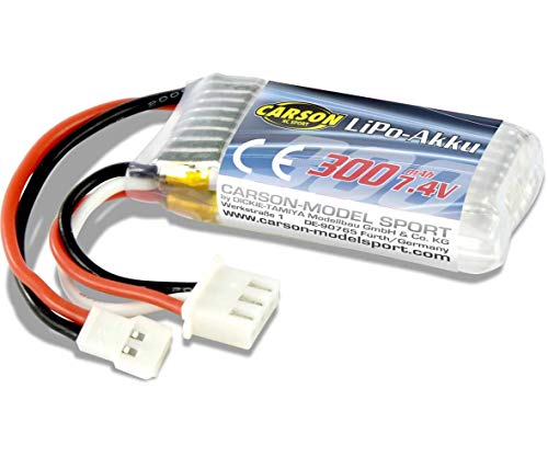 Carson Batterie Lipo 7,4V 300MAH, Akku, Ersatzakku für RC Fahrzeuge, Zubehör, 500608169 von Carson