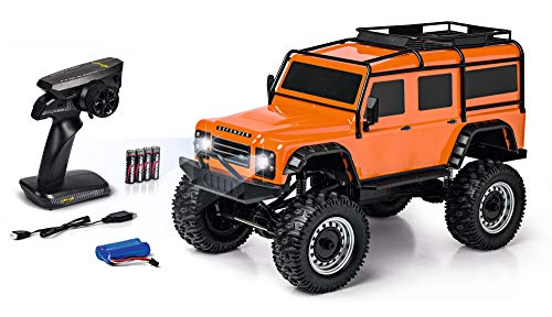 Carson – Land Rover Defender 1:8 – RC-Geländewagen, bis zu 20 km/h schnell, 100% RTR, ferngesteuert, inkl. Batterien und Akku, mit LED-Beleuchtung von Carson