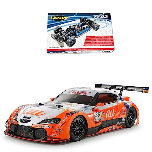 Carson 58703 1:10 RC au Tom´s GR Supra TT-02 Tuning-Set – ferngesteuertes Auto, RC Fahrzeug, Modellbau, Bausatz zum Zusammenbauen, Hobby, Basteln von Carson