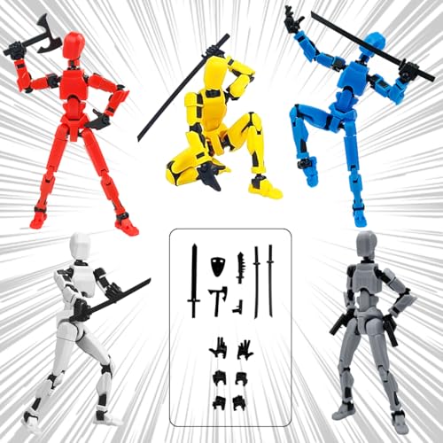 Cartlant 5 Stück T13 Action Figures, Montage Abgeschlossen T 13 Action Figuren, T13 Actionfiguren Titan T13 Figur Dummy 13 Lucky 13 Robot 3D Printed Actionfigur Satz Desktop Dekorationen, 5 Farben von Cartlant