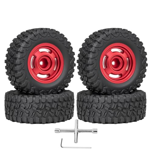 4 Stück 1,3 Zoll Gummi Reifen 7mm Sechskant Nabe für Traxas 1/18 TRX4M RC (Rot) von Caruner