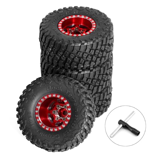 4 Stück 1.0 '' Alufelgen Raupenreifen Räder ø57x25mm RC Ersatzteile Axial SCX24 TRAXXAS TRX-4M TRX4M 1/24 1/18 RC Raupenkletterwagen, Typ A-rot von Caruner