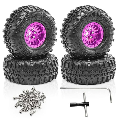 4 Stück 2,5 cm Aluminium-Radnabe, Felgen, 57 x 25 mm, RC, verbesserte Teile für SCX24, AX24, TRX4M 1/18 1/24 Crawler RC Kletterauto (lila) von Caruner