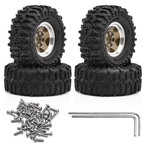 4 Stück 3,3 cm Aluminium-Felgennabe, Reifenrad, 64 x 26 mm, RC, verbesserte Teile für SCX24, AX24, TRX4M 1/18 1/24 Crawler RC Kletterauto (Kupfer) von Caruner