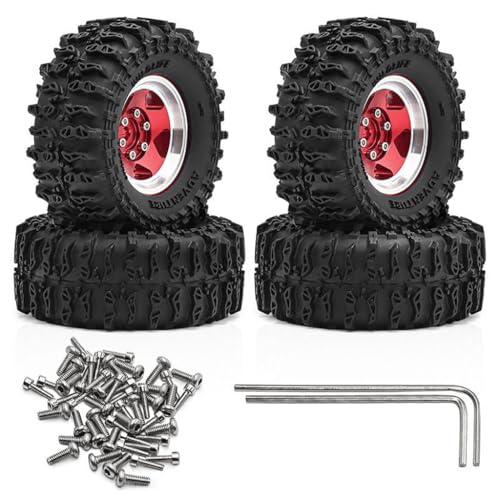 4 Stück 3,3 cm Aluminium-Felgennabe, Reifenrad, 64 x 26 mm, RC, verbesserte Teile für SCX24, AX24, TRX4M 1/18 1/24 Crawler RC Kletterauto (rot) von Caruner