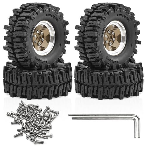 4 Stück 3,3 cm Aluminium-Felgenrad 64 x 26 mm RC verbesserte Teile für SCX24 AX24 TRX4M 1/18 1/24 Crawler RC Kletterauto (Kupfer) von Caruner