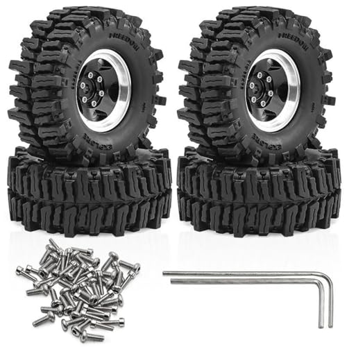 4 Stück 3,3 cm Aluminium-Felgenrad 64 x 26 mm RC verbesserte Teile für SCX24 AX24 TRX4M 1/18 1/24 Crawler RC Kletterauto (schwarz) von Caruner