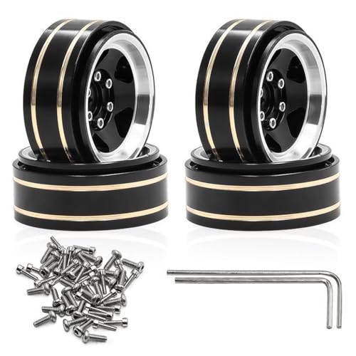4 Stück 3,3 cm Aluminium-Messing-RC-Felge 37 x 15 mm RC verbesserte Teile für SCX24 TRX4M 1/18 1/24 Crawler RC Car (schwarz) von Caruner