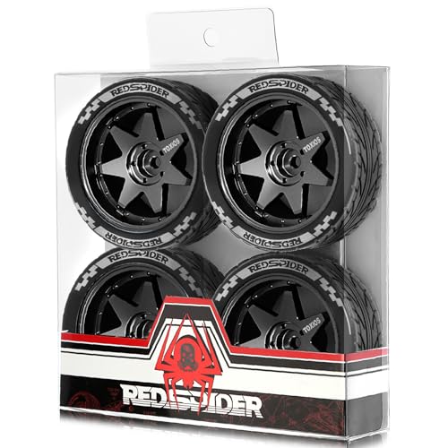 4 Stück Aluminium-Felgen-Reifen, 65 x 26 mm, Sechskant-Nabe, 12 mm, RC-Ersatzteile für 1/10 Tamiya XV02 TT01 HSP 94123 Drift RC Rennwagen (schwarz) von Caruner