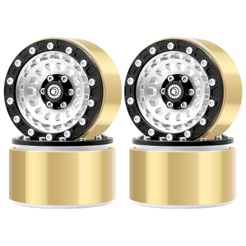 4 Stück Messing + Aluminium 4,8 cm Beadlock-Radfelge Reifennabe Sechskantnabe 12 mm RC verbesserte Teile für 1/10 RC Crawler SCX10 TRX4 90046 RC Kletterauto (Silber) von Caruner