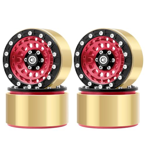 4 Stück Messing + Aluminium 4,8 cm Beadlock-Radfelge Reifennabe Sechskantnabe 12 mm RC verbesserte Teile für 1/10 RC Crawler SCX10 TRX4 90046 RC Kletterauto (rot) von Caruner