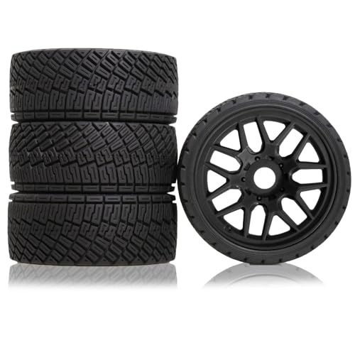 4 Stück RC Auto Gummi Reifen Rad 100 x 40 mm Sechskant-Nabe 17 mm RC Ersatzteile für 1/7 1/8 WRC Rally KM FS Kyosho ARRMA ZD Racing MJX RC Auto (schwarz) von Caruner