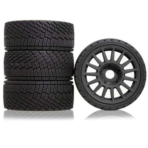 4 Stück RC Auto Gummi Reifen Rad 100 x 40 mm Sechskant-Nabe 17 mm RC Ersatzteile für 1/7 1/8 WRC Rally KM FS Kyosho ARRMA ZD Racing MJX RC Auto (schwarz) von Caruner