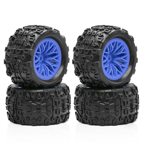 4 Stück RC Auto Gummi Reifen Rad RC Ersatzteile für 1/18 ARRMA Typhon Granit GROM RC Auto (blau) von Caruner