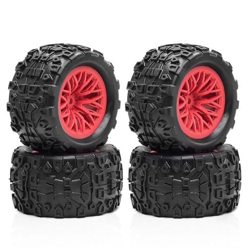 4 Stück RC Auto Gummi Reifen Rad RC Ersatzteile für 1/18 ARRMA Typhon Granit GROM RC Auto (rot) von Caruner