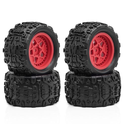 4 Stück RC Auto Gummi Reifen Rad RC Ersatzteile für 1/18 ARRMA Typhon Granit GROM RC Auto (rot) von Caruner