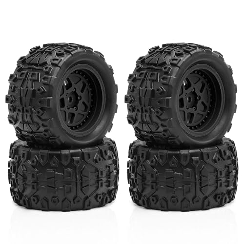 4 Stück RC Auto Gummi Reifen Rad RC Ersatzteile für 1/18 ARRMA Typhon Granit GROM RC Auto (schwarz) von Caruner