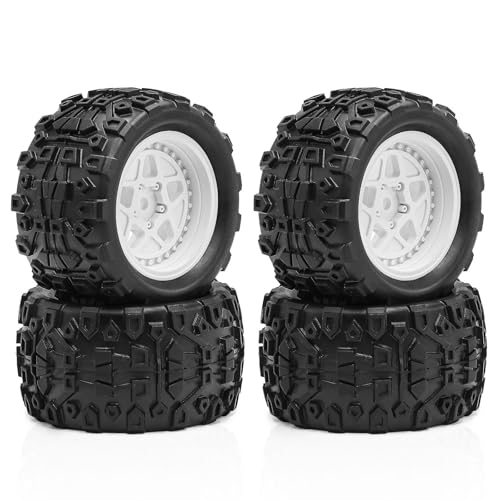 4 Stück RC Auto Gummi Reifen Rad RC Ersatzteile für 1/18 ARRMA Typhon Granit GROM RC Auto (weiß) von Caruner