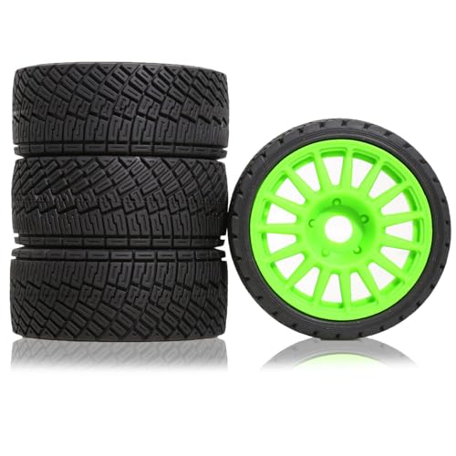 4 Stück RC-Auto-Gummi-Reifenrad, 100 x 40 mm, Sechskant-Nabe, 17 mm, RC-Ersatzteile für 1/7 1/8 WRC Rally KM FS Kyosho ARRMA ZD Racing MJX RC Auto (grün) von Caruner