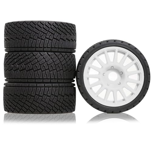 4 Stück RC-Auto-Gummi-Reifenrad, 100 x 40 mm, Sechskant-Nabe, 17 mm, RC-Ersatzteile für 1/7 1/8 WRC Rally KM FS Kyosho ARRMA ZD Racing MJX RC Auto (weiß) von Caruner