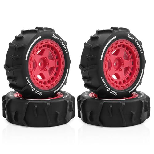 4 Stück RC Auto Gummi Sand Reifen Rad 72 x 26 mm RC Ersatzteile für ARRMA 1/14 Typhon GROM RC Auto (rot) von Caruner