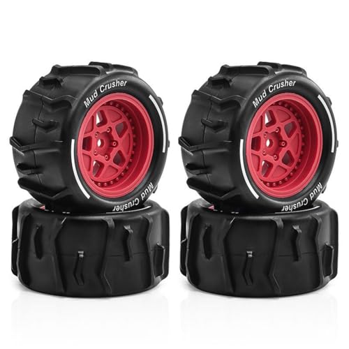 4 Stück RC Auto Gummi Sand Schnee Reifen Rad 73 x 37 mm RC Ersatzteile für ARRMA 1/18 Granit GROM RC Auto (rot) von Caruner