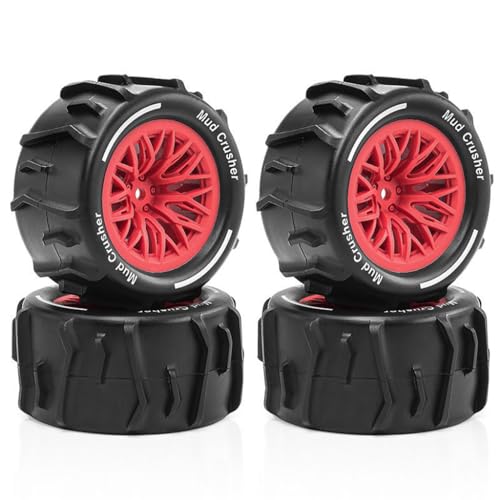 4 Stück RC Auto Gummi Sand Schnee Reifen Rad 73 x 37 mm RC Ersatzteile für ARRMA 1/18 Granit GROM RC Auto (rot) von Caruner