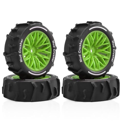 4 Stück RC Auto Gummi Sand Schnee Reifen Rad Reifen 72 x 26 mm RC Ersatzteile für ARRMA 1/14 Typhon GROM RC Auto (grün) von Caruner