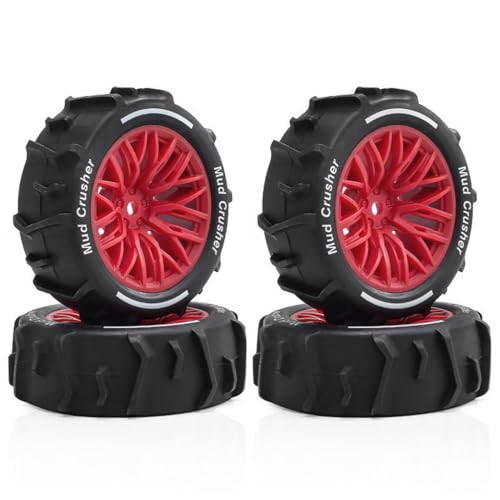 4 Stück RC Auto Gummi Sand Schnee Reifen Rad Reifen 72 x 26 mm RC Ersatzteile für ARRMA 1/14 Typhon GROM RC Auto (rot) von Caruner