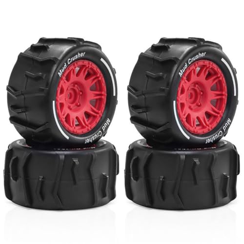 4 Stück RC Auto Gummi Sand Schnee Reifen Rad Reifen 73 x 37 mm RC Ersatzteile für ARRMA 1/18 Granit GROM RC Auto (rot) von Caruner