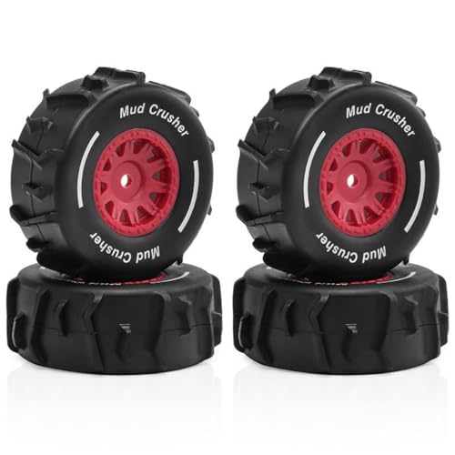 4 Stück RC Auto Gummireifen Rad Reifen 72 x 26 mm RC Ersatzteile für ARRMA 1/16 Mojave GROM RC Auto (rot) von Caruner