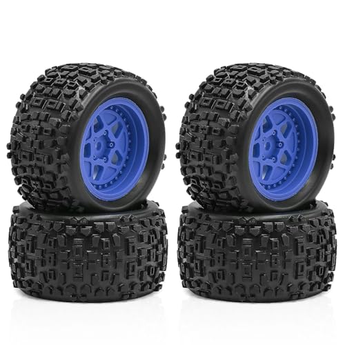 4 Stück RC Auto Gummireifen Rad Reifen RC Ersatzteile für 1/18 ARRMA Typhon Granit GROM RC Auto (blau) von Caruner