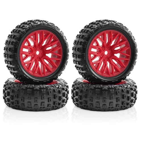 4 x Gummireifenrad-Set, 67 x 27 mm, RC-Ersatzteile für ARRMA 1/18 2S Typhon GROM ARA2106 RC Car (rot) von Caruner