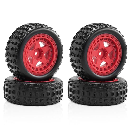 4 x Gummireifenrad-Set, 69 x 26 mm, RC-Ersatzteile für ARRMA 1/18 2S Typhon GROM ARA2106 RC Car (rot) von Caruner