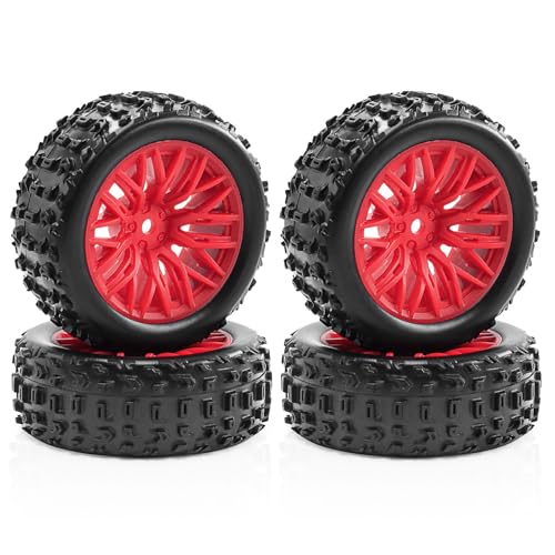 4 x Gummireifenrad-Set, 69 x 26 mm, RC-Ersatzteile für ARRMA 1/18 2S Typhon GROM RC Auto (rot) von Caruner