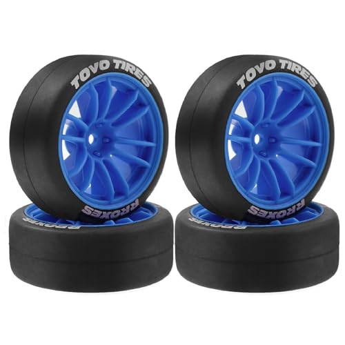 4 x RC-Autoreifen, 65 x 25 mm, Sechskant-Nabe, 12 mm, RC-Ersatzteile für 1/10 MST Rally Tamiya XV02 TT01 KYOSHO HPI Sakura YOKOMO RC Auto (blau) von Caruner