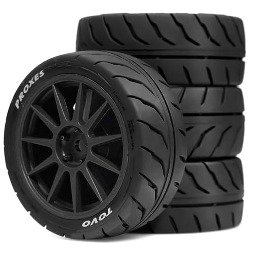 4 x RC-Autoreifen, 68 x 27 mm, Sechskant-Nabe, 12 mm, RC-Ersatzteile für 1/10 MST Rally Tamiya XV02 TT01 KYOSHO HPI Sakura YOKOMO Touring RC Auto (schwarz) von Caruner
