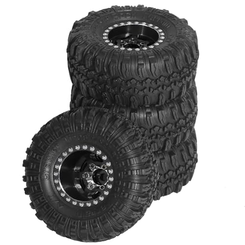 4PCS 1.0'' Aluminium Rad Felge Crawler Reifen Räder ø57x25mm RC Ersatzteile für AXIAL SCX24 TRAXXAS TRX-4M TRX4M 1/24 1/18 RC Crawler Klettern Auto, Typ B-Schwarz von Caruner