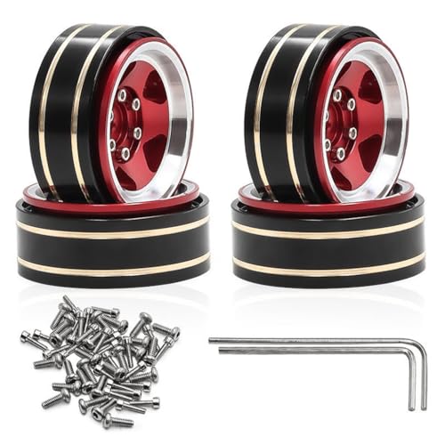 4pcs 1.3 '' Aluminium Messing RC Felgen 37x15mm RC Raised Teile SCX24 TRX4M 1/18 1/24 Palette RC Car (rot) von Caruner