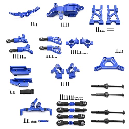 Aluminium-Querlenker, Stoßdämpfer, Turm, Antriebswelle, Zugstange, Radsitz, RC, verbessertes Teile-Set für TRAXXAS 1/10 4-TEC Drift Ford Mustang Drift RC Auto (blau) von Caruner