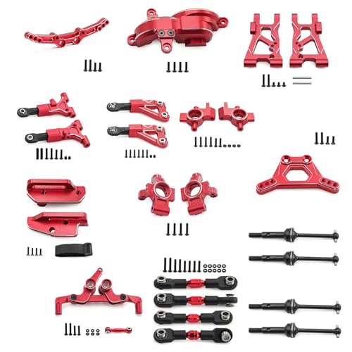 Aluminium-Querlenker, Stoßdämpfer, Turm, Antriebswelle, Zugstange, Radsitz, RC, verbessertes Teile-Set für TRAXXAS 1/10 4-TEC Drift Ford Mustang Drift RC Auto (rot) von Caruner