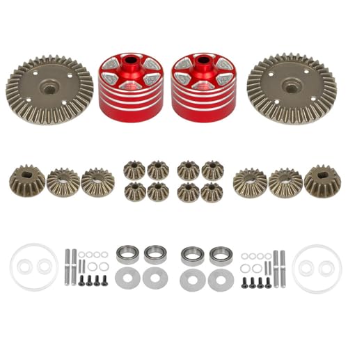 Differentialgetriebe aus Metall mit Differentialgetriebe vorne hinten mit Diff-Schale, RC-Teile für Tamiya XV-02 MB-01 XM-01 BT-01 TT-02D TT-02R TT-02B TT-02 Type-S TT-02 Type-SRX RC Car (rot) von Caruner