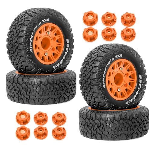 Gummi-Reifenrad, 113 x 48 mm, mit austauschbarem Sechskant-Adapter, 12 mm, 14 mm, 17 mm, RC-Ersatzteile für 1/10 Traxxas Arrma HQtoys 727 Remo Hobby LOSI UD Kurzstrecken-LKW RC Auto, Orange, 4 Stück Gummi-Reifenrad, 113 x 48 mm, mit austauschbarem Sechskant-Adapter, 12 mm, 14 mm, 17 mm, RC-Ersatzteile für 1/10 Traxxas Arrma HQtoys 727 Remo Hobby LOSI UD Kurzstrecken-LKW RC Auto, Orange, 4 Stück von Caruner