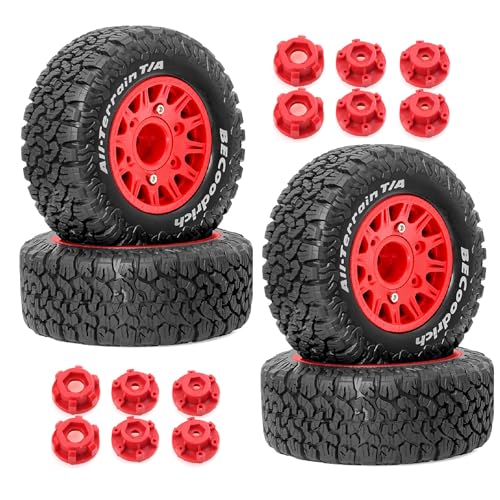 Gummi-Reifenrad, 113 x 48 mm, mit austauschbarem Sechskant-Adapter, 12 mm, 14 mm, 17 mm, RC-Ersatzteile für 1/10 Traxxas Arrma HQtoys 727 Remo Hobby LOSI UD Kurzstrecken-LKW RC Auto, Rot, 4 Stück Gummi-Reifenrad, 113 x 48 mm, mit austauschbarem Sechskant-Adapter, 12 mm, 14 mm, 17 mm, RC-Ersatzteile für 1/10 Traxxas Arrma HQtoys 727 Remo Hobby LOSI UD Kurzstrecken-LKW RC Auto, Rot, 4 Stück von Caruner