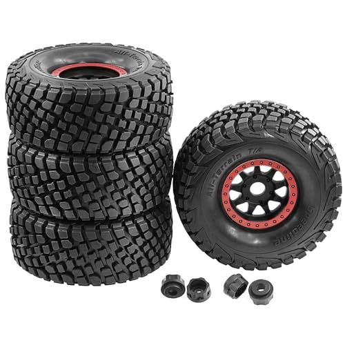 Gummi-Reifenrad, 135 x 55 mm, Sechskant-Nabe, 17 mm, RC-Ersatzteile für 1/7 1/8 Traxxas, UDR, Mojave, Atom, FS, Yikong, DB8, DF7, Desert Truck, RC Auto, Rot, 4 Stück von Caruner