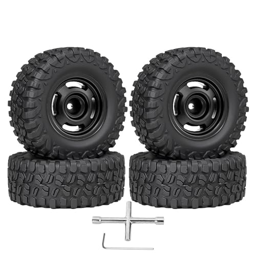Gummi-Reifenrad, 65 x 25 mm, Sechskant-Nabe, 7 mm, RC-Ersatzteile für TRAXXAS 1/18 TRX4M RC Crawler Auto, Schwarz, 4 Stück von Caruner