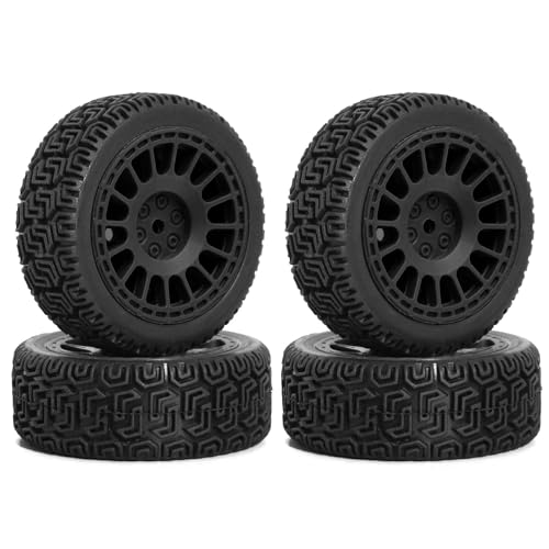 Gummi-Reifenrad, 68 x 26 mm, Sechskant-Nabe, 12 mm, RC-Ersatzteile für Tamiya TT01 XV02 Kyosho 1/10 Touring Rally RC Car (schwarz), 4 Stück von Caruner