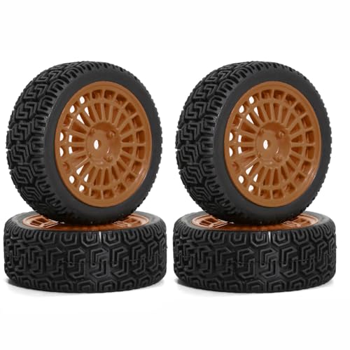 Gummi-Reifenrad, 68 x 26 mm, Sechskant-Nabe, 12 mm, RC-Ersatzteile für Tamiya TT01 XV02 Kyosho 1/10 Touring Rally RC Rennwagen (braun), 4 Stück von Caruner