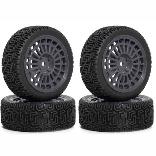 Gummi-Reifenrad, 68 x 26 mm, Sechskant-Nabe, 12 mm, RC-Ersatzteile für Tamiya TT01 XV02 Kyosho 1/10 Touring Rally RC Rennwagen (grau), 4 Stück von Caruner