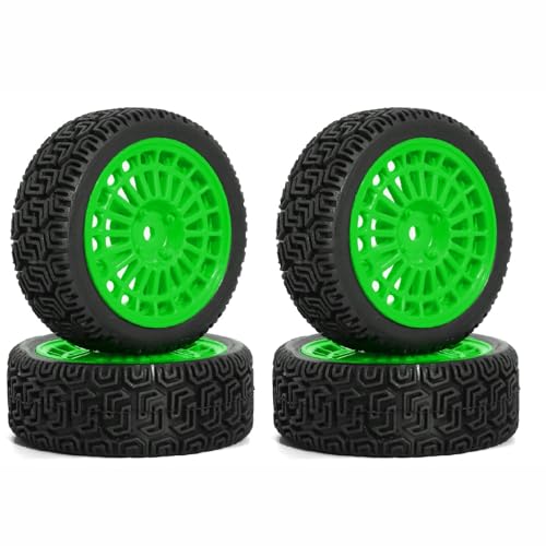 Gummi-Reifenrad, 68 x 26 mm, Sechskant-Nabe, 12 mm, RC-Ersatzteile für Tamiya TT01 XV02 Kyosho 1/10 Touring Rally RC Rennwagen (grün), 4 Stück von Caruner